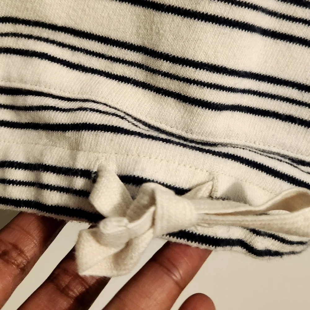 J. Crew | Women's Cream and Black Striped Hoodie Pullover (Size Large)